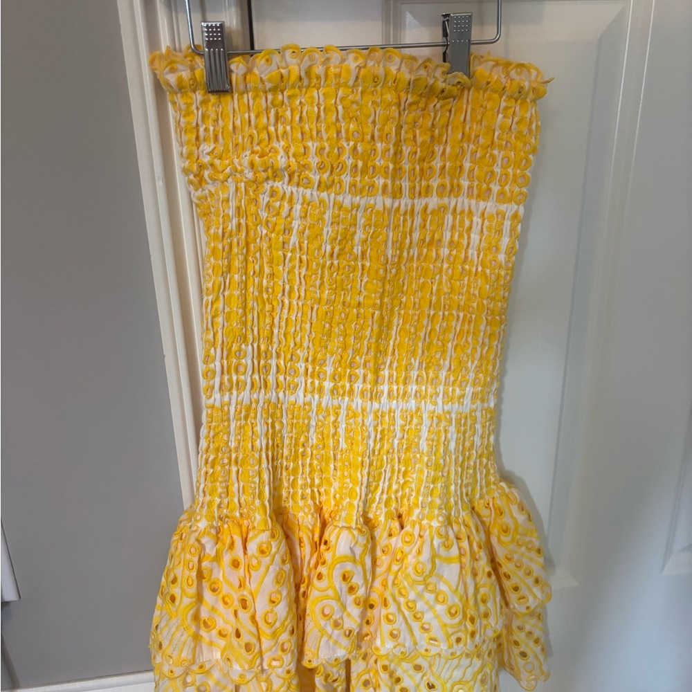 Yellow Strapless Ruffle Dress